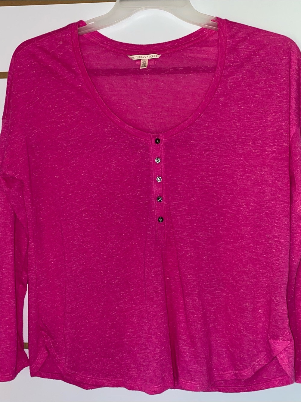 Victoria’s Secret Women’s Pink Scoop Neck Long Sleeve Henley Sleep Top Size S/P